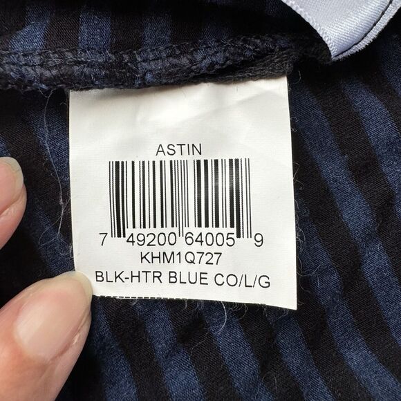 BCBG Maxazria Draped Back Top Size Large Blue & Black Striped Long Sleeve - Picture 4 of 11